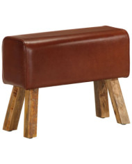 Banc saut de cheval 58 cm marron cuir véritable et manguier | Mobilier & Déco