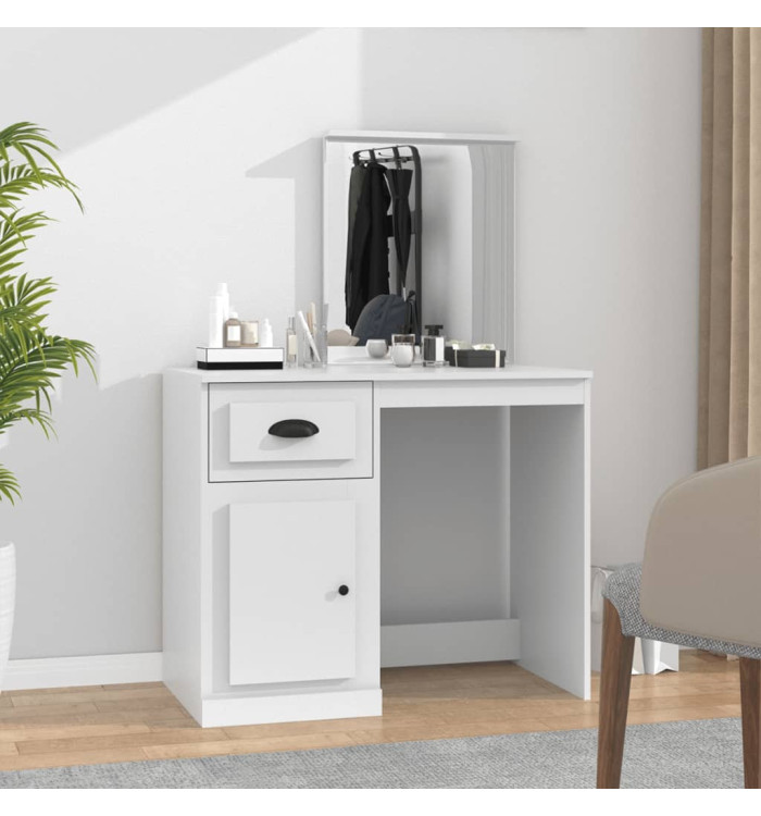 Coiffeuse avec miroir blanc 90x50x132,5 cm bois d'ingénierie | Mobilier & Déco