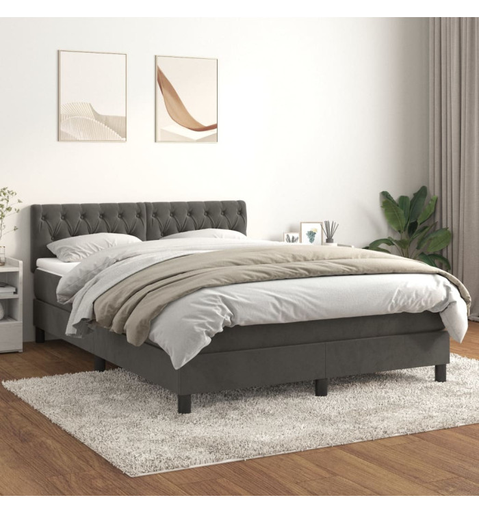 Sommier à lattes de lit et matelas Gris foncé 140x190cm Velours | Mobilier & Déco