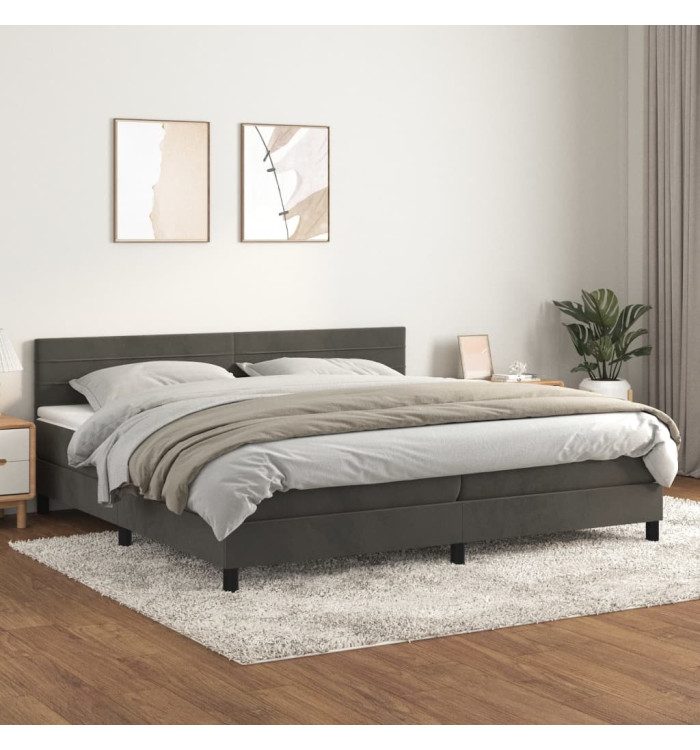 Sommier à lattes de lit et matelas Gris foncé 200x200cm Velours | Mobilier & Déco