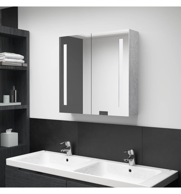Armoire de salle de bain à miroir LED Gris béton 62x14x60 cm | Mobilier & Déco