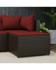Repose-pied de jardin avec coussin marron résine tressée | Mobilier & Déco