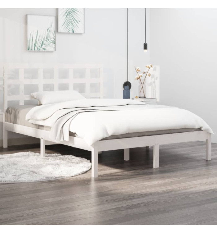 Cadre de lit sans matelas blanc 200x200 cm bois massif | Mobilier & Déco