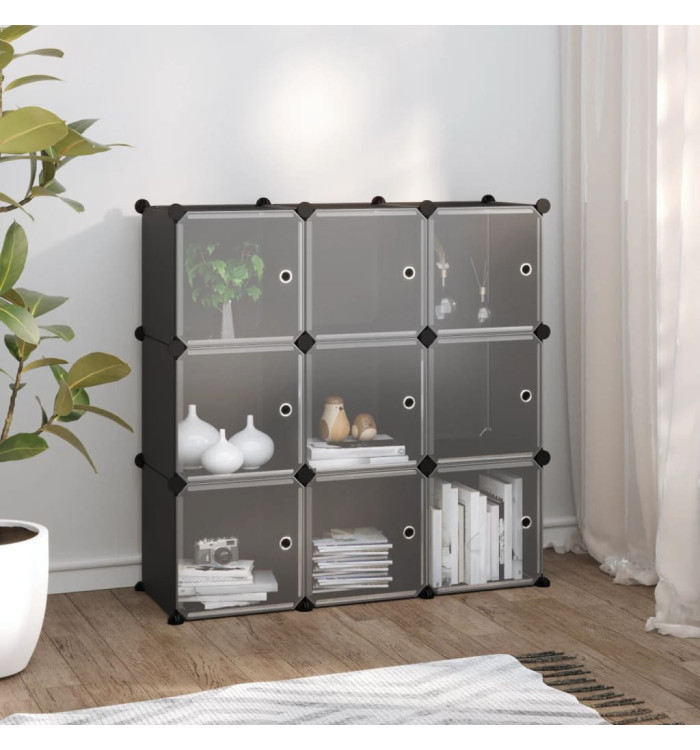 Cubes de rangement 9 pcs avec portes noir PP | Mobilier & Déco