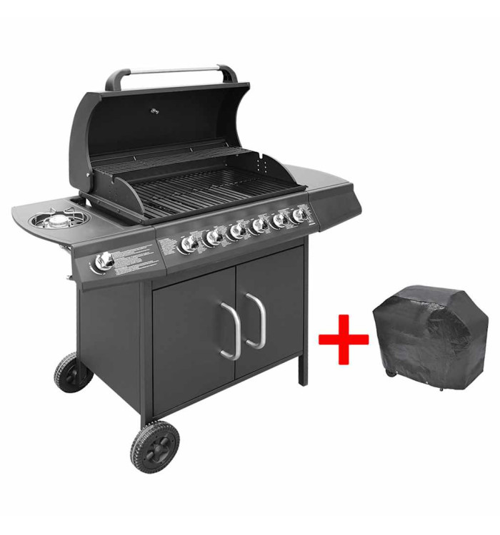 Barbecue à gaz 6 + 1 zone de cuisson Noir | Mobilier & Déco