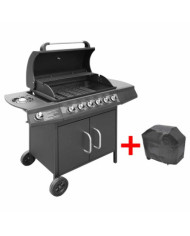 Barbecue à gaz 6 + 1 zone de cuisson Noir | Mobilier & Déco