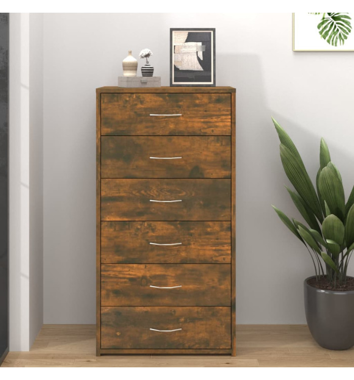 Buffet avec 6 tiroirs Chêne fumé 50x34x96 cm Bois d'ingénierie | Mobilier & Déco