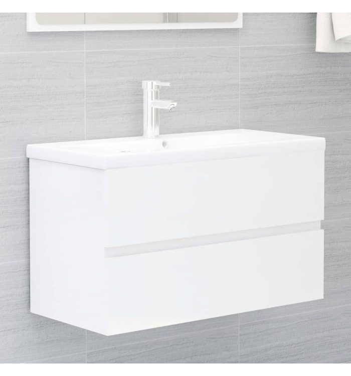Armoire d'évier Blanc brillant 80x38,5x45 cm Bois d'ingénierie | Mobilier & Déco