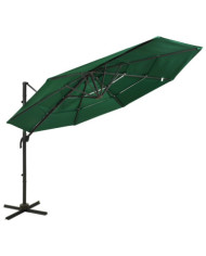 Parasol de jardin à 4 niveaux avec mât en aluminium vert 3x3 m | Mobilier & Déco