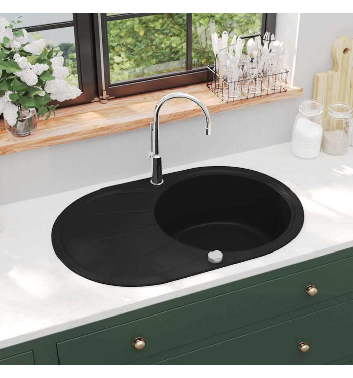 Évier de cuisine en granit Bac unique Ovale Noir | Mobilier & Déco