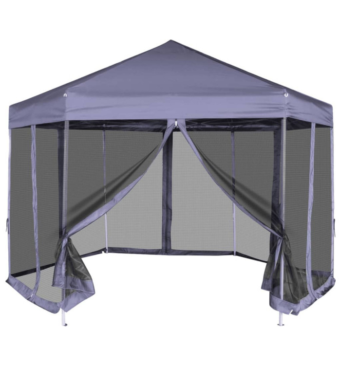 Chapiteau hexagonal avec 6 parois latérales 3,6x3,1m Bleu foncé | Mobilier & Déco