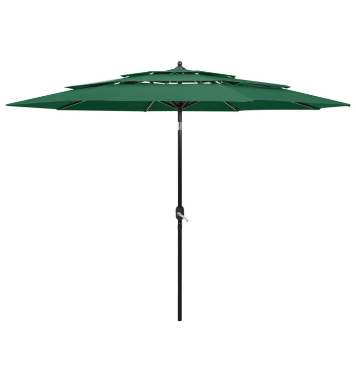 Parasol de jardin à 3 niveaux avec mât en aluminium vert 3 m | Mobilier & Déco