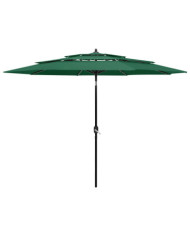 Parasol de jardin à 3 niveaux avec mât en aluminium vert 3 m | Mobilier & Déco