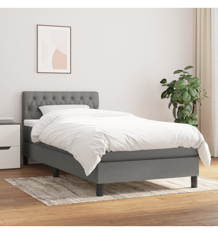 Sommier à lattes de lit avec matelas Gris foncé 90x200 cm Tissu | Mobilier & Déco