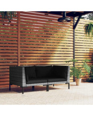 Canapés de jardin 2 pcs avec coussins Résine tressée demi-ronde | Mobilier & Déco