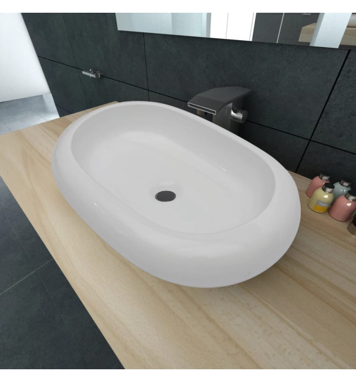 Lavabo en forme ovale Céramique 63 x 42 cm Blanc | Mobilier & Déco