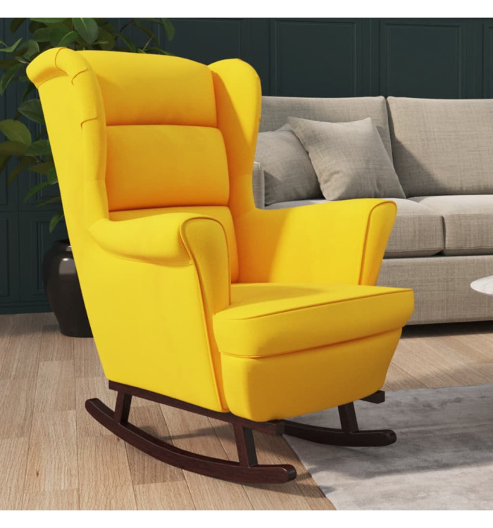 Fauteuil à bascule pieds en bois massif d'hévéa Jaune Velours | Mobilier & Déco