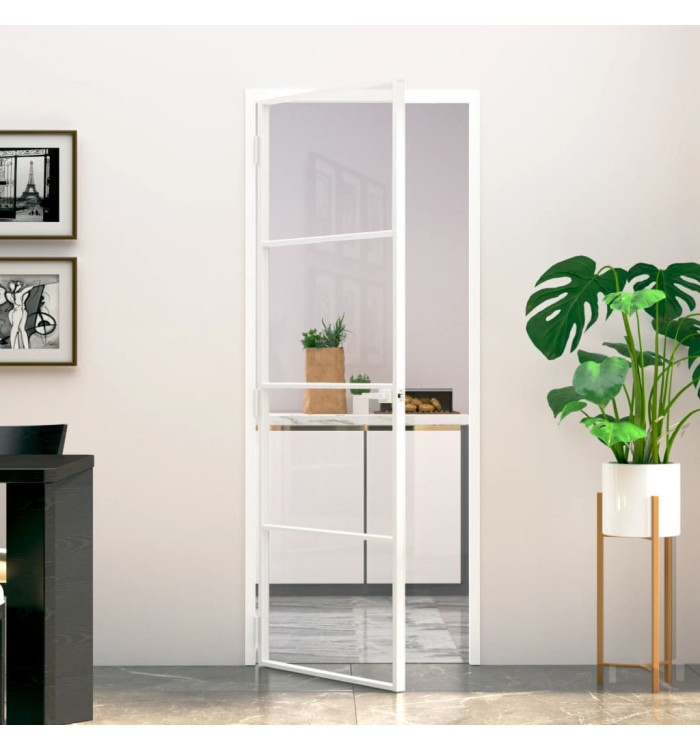 Porte d'intérieur Blanc 76x201,5 cm Trempé verre aluminium fin | Mobilier & Déco