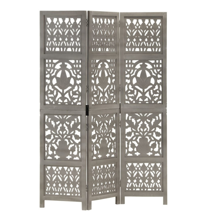 Cloison de séparation 3 panneaux Gris 120x165 cm Bois manguier | Mobilier & Déco