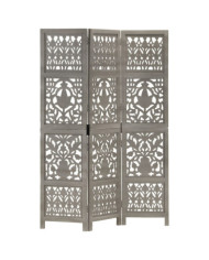 Cloison de séparation 3 panneaux Gris 120x165 cm Bois manguier | Mobilier & Déco