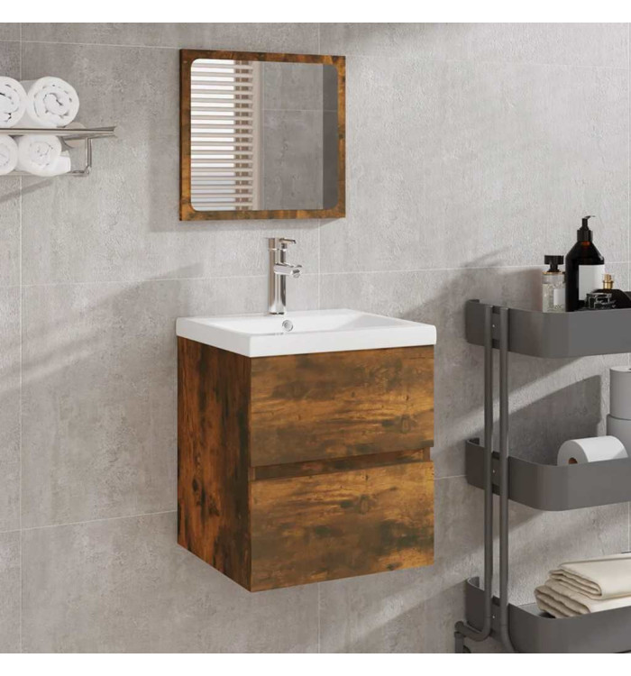 Armoire de bain avec miroir Chêne fumé Bois d'ingénierie | Mobilier & Déco