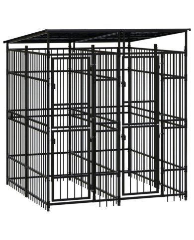 Chenil d'extérieur avec toit pour chiens Acier 3,69 m² | Mobilier & Déco