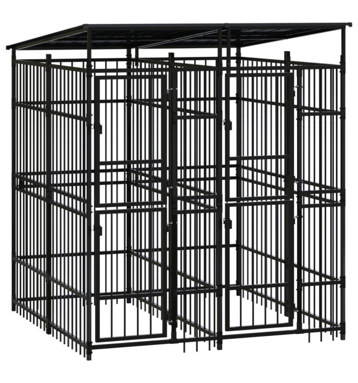 Chenil d'extérieur avec toit pour chiens Acier 3,69 m² | Mobilier & Déco