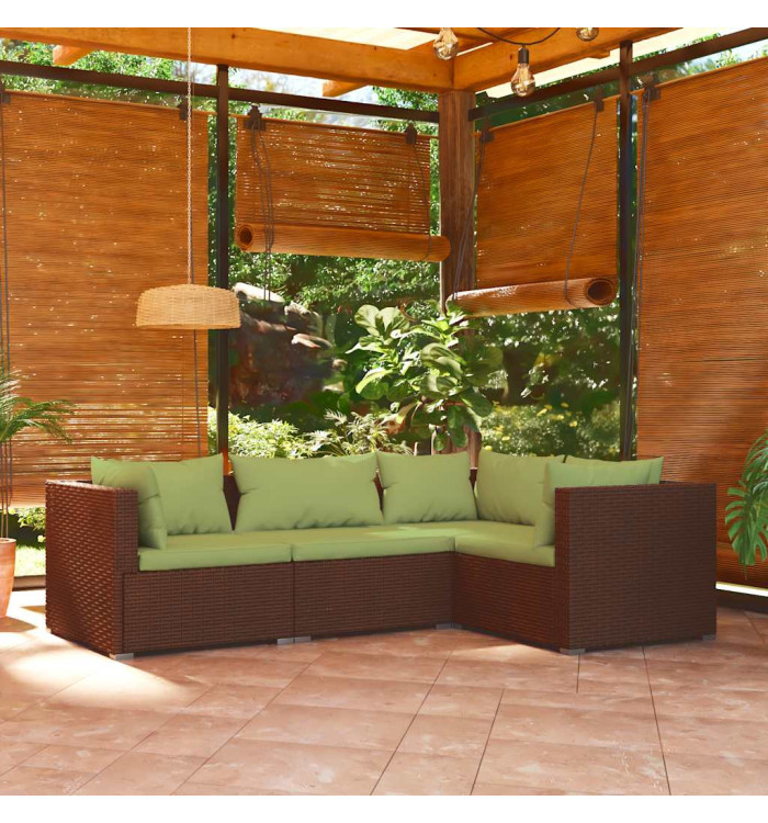 Salon de jardin 4 pcs avec coussins Résine tressée Marron | Mobilier & Déco