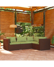 Salon de jardin 4 pcs avec coussins Résine tressée Marron | Mobilier & Déco