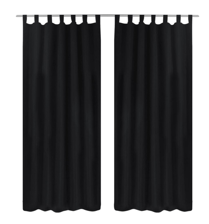 2 pcs Rideau à Passant Micro Satin Noir 140 x 245 cm | Mobilier & Déco