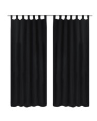 2 pcs Rideau à Passant Micro Satin Noir 140 x 245 cm | Mobilier & Déco