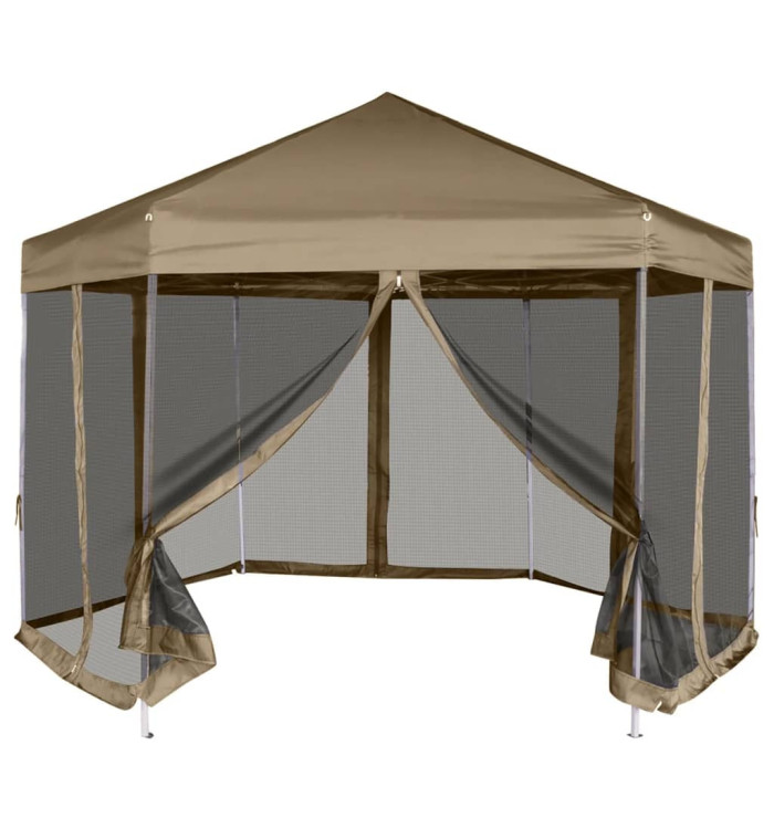 Chapiteau hexagonal et parois latérales 3,6x3,1 m taupe 220g/m² | Mobilier & Déco