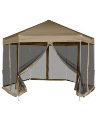 Chapiteau hexagonal et parois latérales 3,6x3,1 m taupe 220g/m² | Mobilier & Déco
