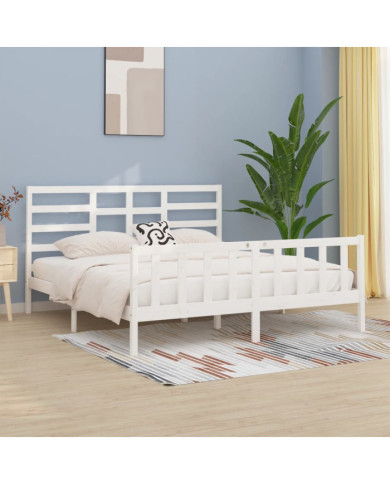 Cadre de lit sans matelas blanc 180x200 cm bois massif | Mobilier & Déco