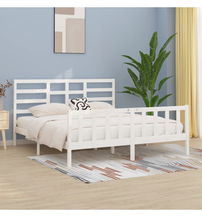 Cadre de lit sans matelas blanc 180x200 cm bois massif | Mobilier & Déco