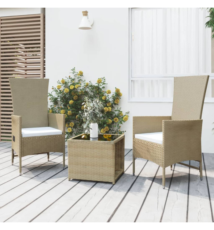 Ensemble de salon de jardin 3 pcs beige poly rotin et acier | Mobilier & Déco