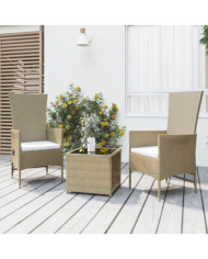 Ensemble de salon de jardin 3 pcs beige poly rotin et acier | Mobilier & Déco