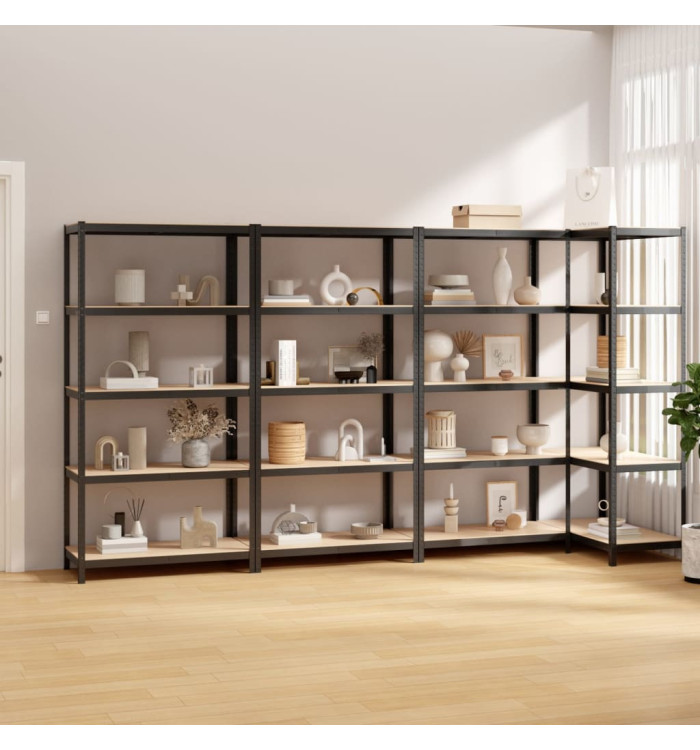 Étagères à 5 niveaux 4pcs Anthracite Acier et bois d'ingénierie | Mobilier & Déco