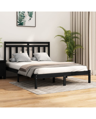 Cadre de lit sans matelas noir 150x200 cm bois massif | Mobilier & Déco