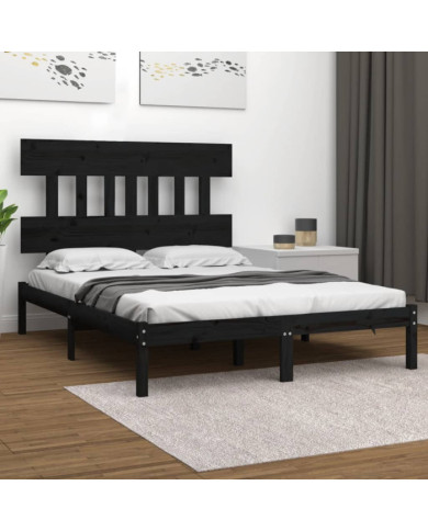 Cadre de lit sans matelas noir 150x200 cm bois massif | Mobilier & Déco