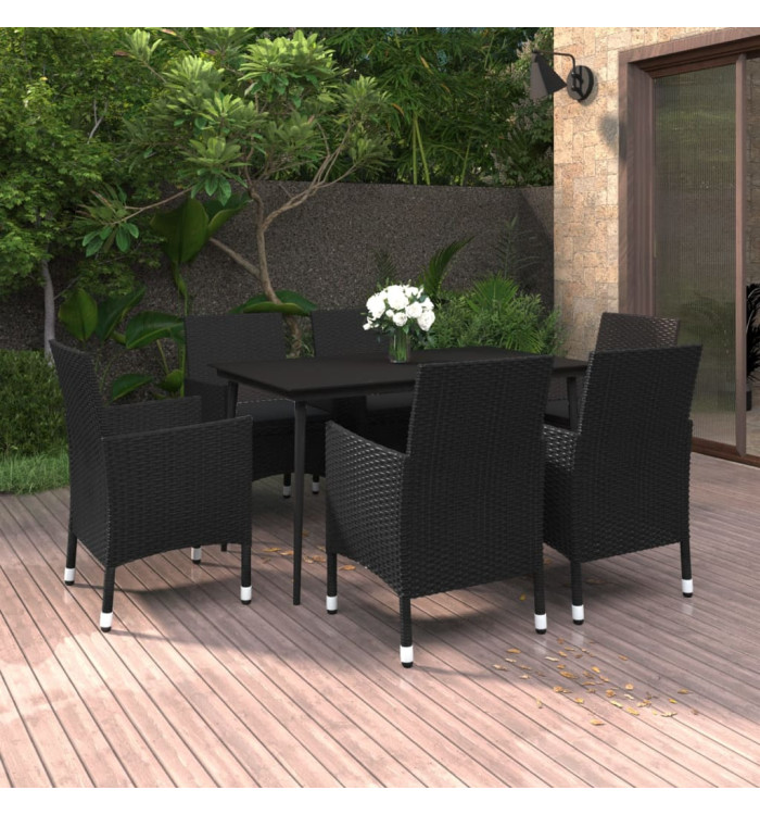 Ensemble à manger de jardin coussins 7 pcs Résine tressée Verre | Mobilier & Déco