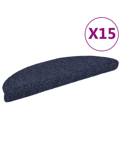 Tapis d'escalier auto-adhésif Poinçon aiguilleté 15 pcs Bleu | Mobilier & Déco