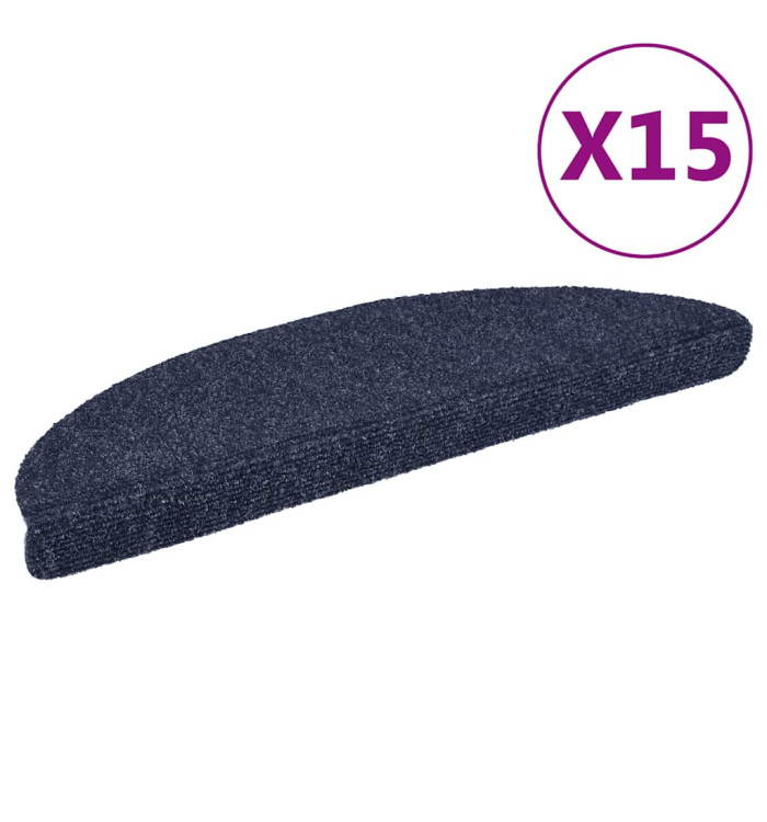 Tapis d'escalier auto-adhésif Poinçon aiguilleté 15 pcs Bleu | Mobilier & Déco