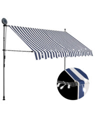Auvent manuel rétractable avec LED 250 cm Bleu et blanc | Mobilier & Déco