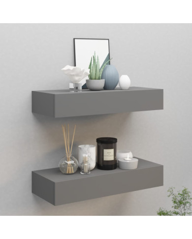 Étagères à tiroirs murales 2 pcs gris 60x23,5x10 cm MDF | Mobilier & Déco