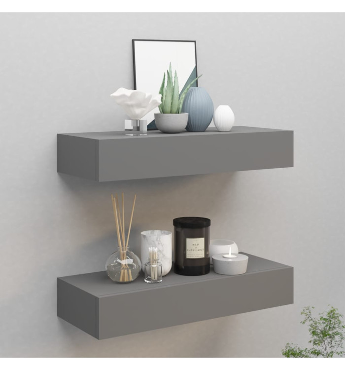 Étagères à tiroirs murales 2 pcs gris 60x23,5x10 cm MDF | Mobilier & Déco