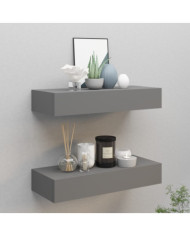 Étagères à tiroirs murales 2 pcs gris 60x23,5x10 cm MDF | Mobilier & Déco