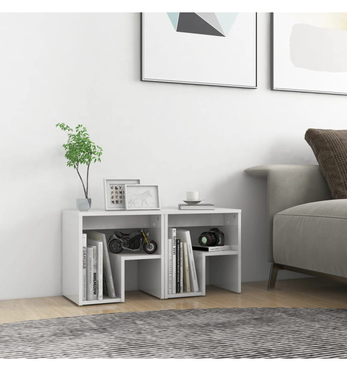 Tables de chevet 2pcs blanc brillant 40x30x40cm bois ingénierie | Mobilier & Déco