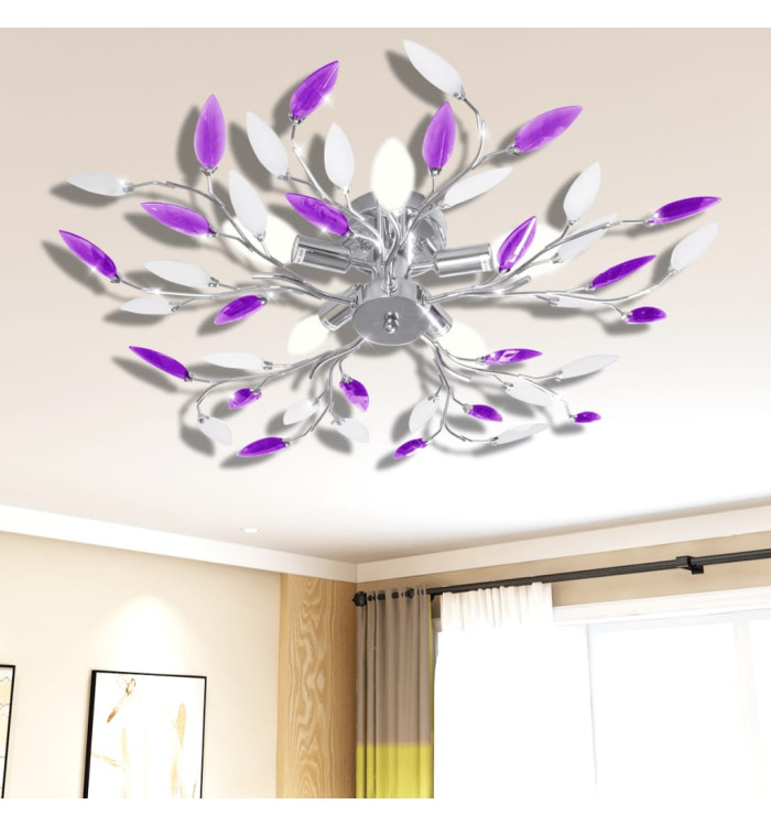 Plafonnier avec bras en acrylique Violet et blanc 5ampoules E14 | Mobilier & Déco