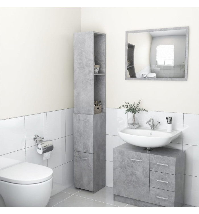 Armoire de bain gris béton 25x26,5x170 cm bois d'ingénierie | Mobilier & Déco